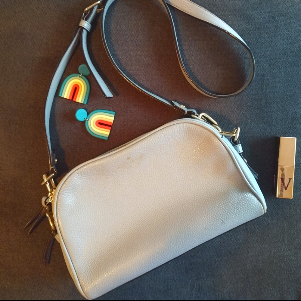 Kate Spade Leather Light Shark Blue Crossbody Dual Pocket Purse